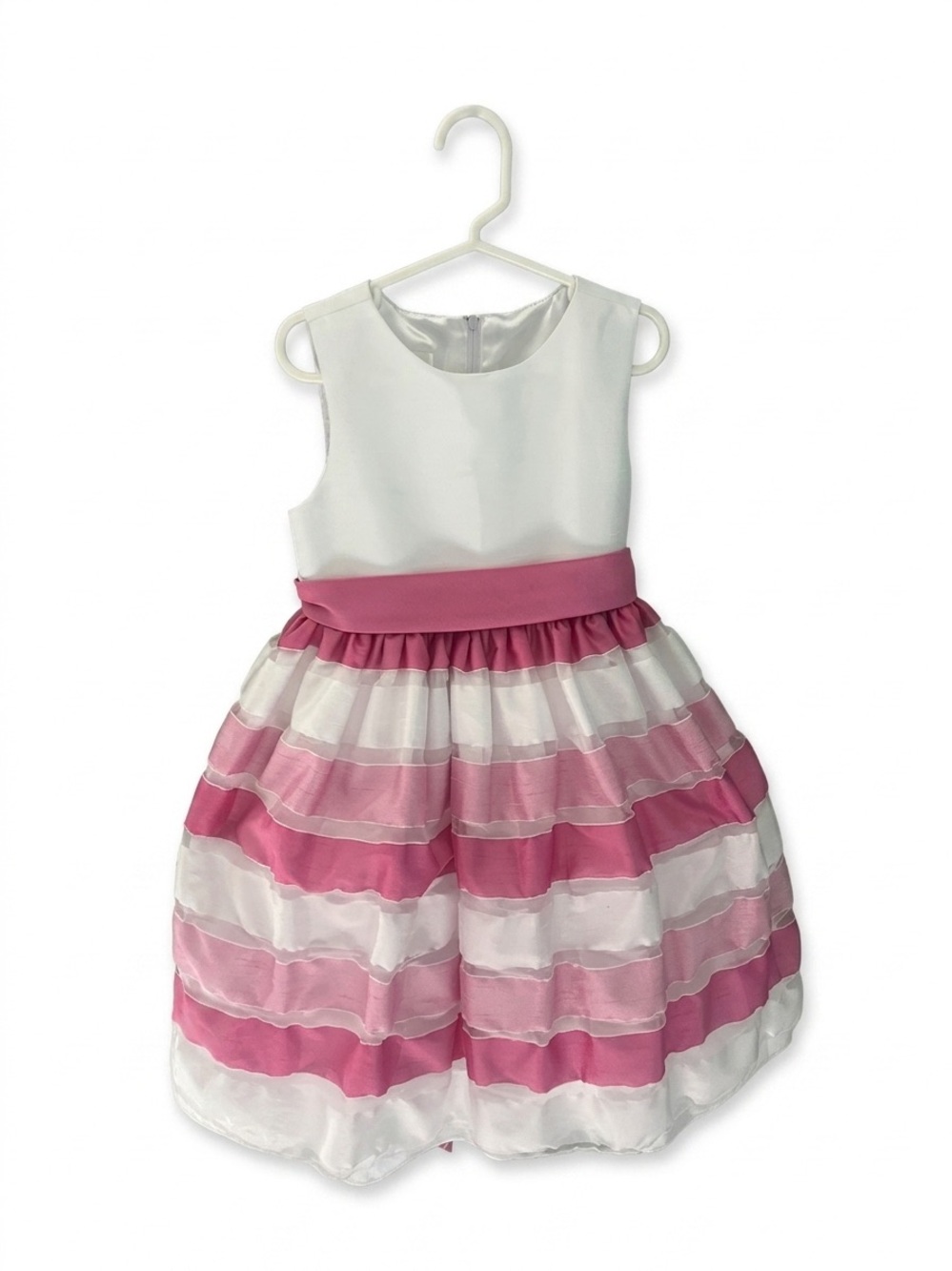 “American Princess” White and Pink Striped Party Dress, Size 6X